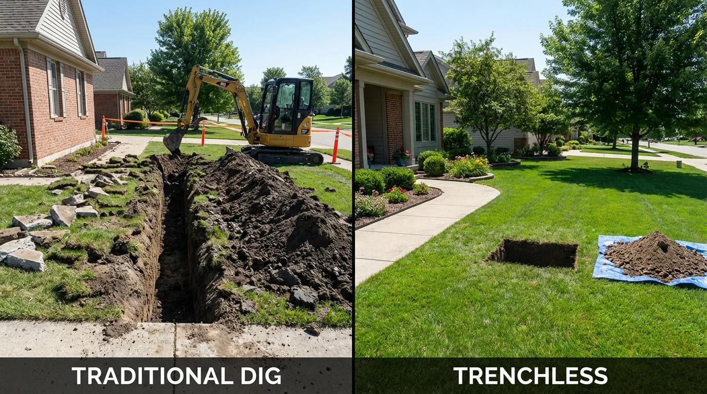 Trenchless sewer repair with minimal yard damage versus traditional excavation in Franklin, LA